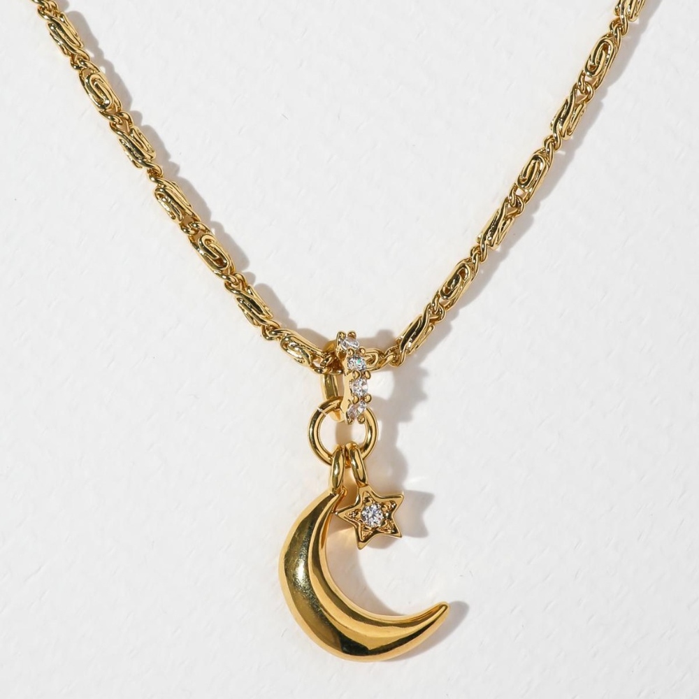 New Vanessa Mooney THE MERCURY NECKLACE crescent moon stars gold